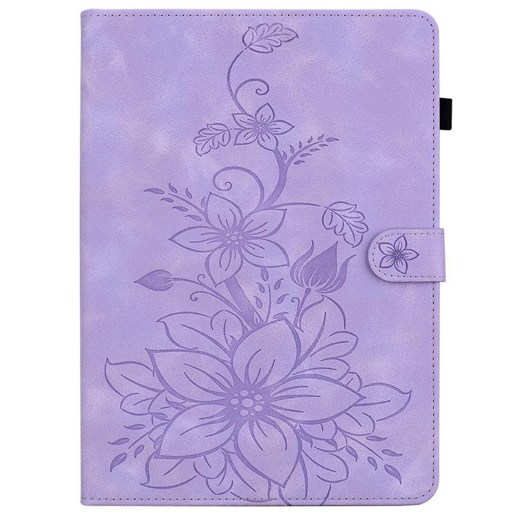 For itel VistaTab 30 Case Lily Flower Imprint Card Slots Leather Tablet Cover