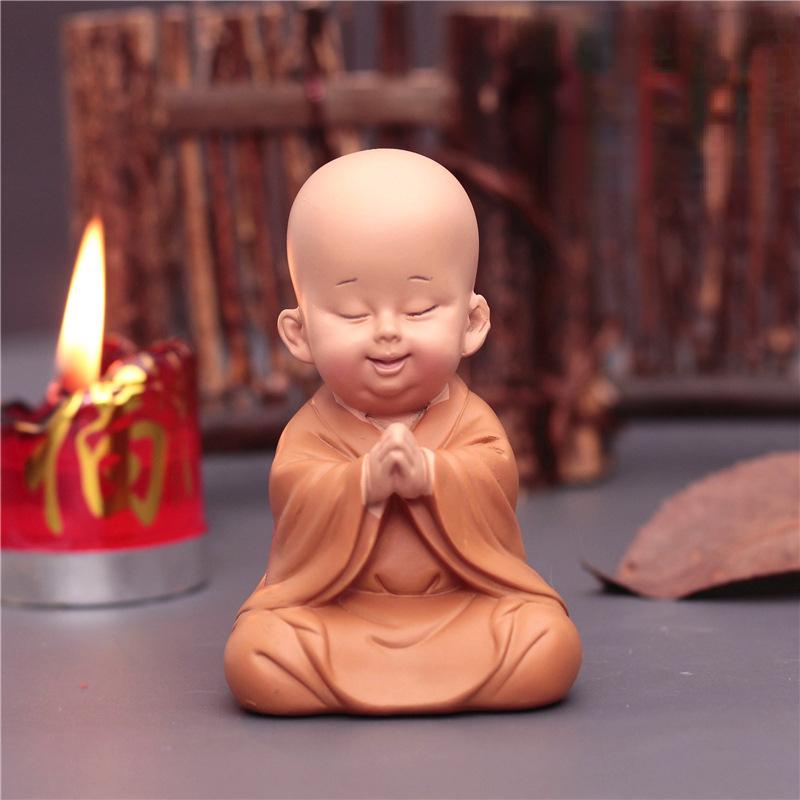 1PC Cute Small Monk Figurines Buddha Resin Crafts Desk Miniatures Ornaments Accessories Home Decor Car Decoration