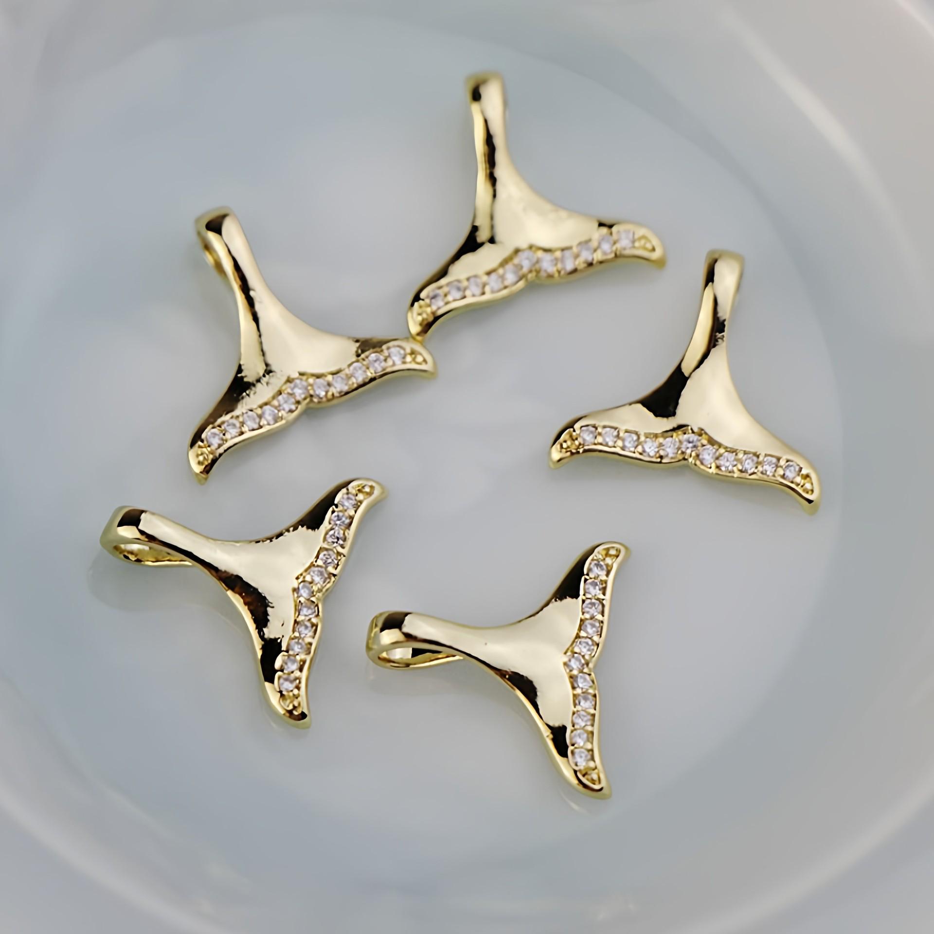 14K Light Gold Plated Zircon Mermaid Tail Charm Pendant for DIY Jewelry