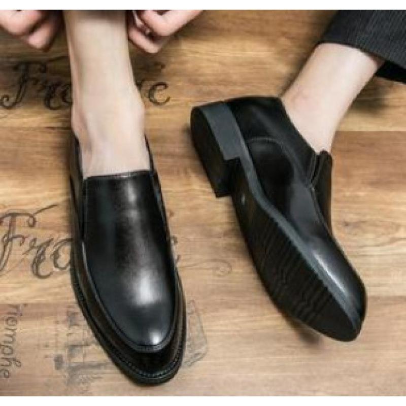 

Business dress leather shoes men s pointed tip breathable one-pedal men s shoes British inner height increase leathershoes 38 чёрный