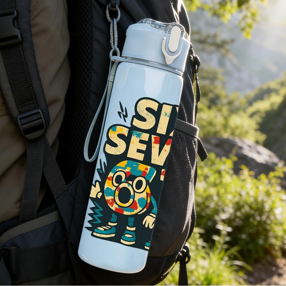 1PC Six Seven Vintage Badge 750ml Color Plastic Sports Water Bottle Leakproof Flip Straw Lid Suitable for Sports Office Home Use