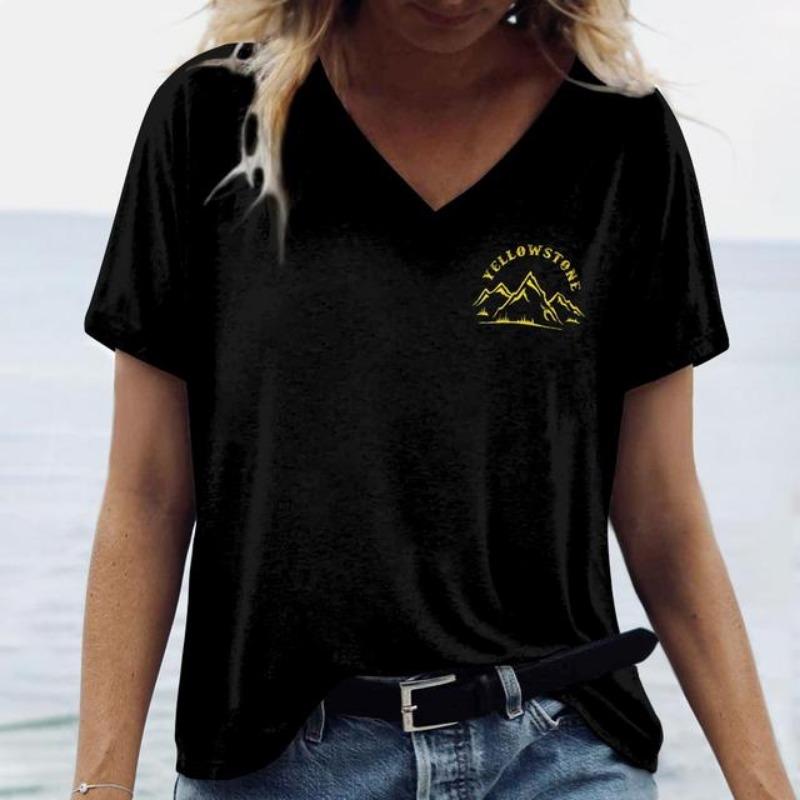 

Ретро женская футболка с графическим принтом, летние повседневные топы с коротким рукавом, модная винтажная футболка с V-образным вырезом, женская свободная одежда L