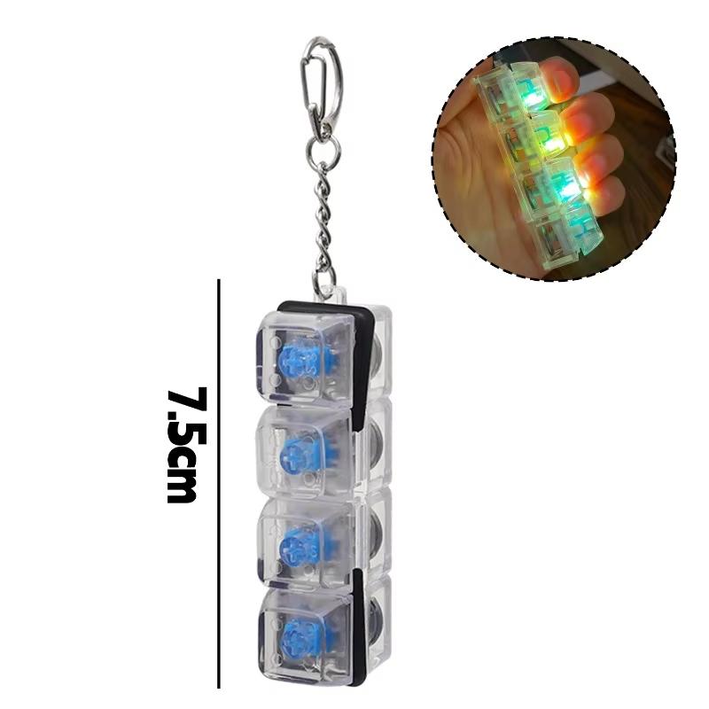 Teclado de Dedo com 4 Teclas Iluminadas Keycap Alívio de Estresse Fidget Toy Chaveiro Botão LED para Tecla Testador de Aperto Acessório de Mesa de Escritório