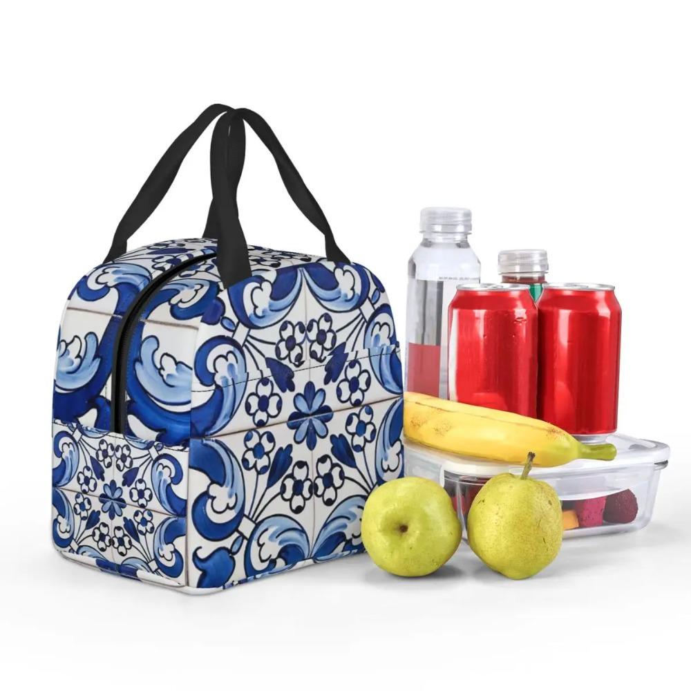 Antique Classic Lisbon Blue Azulejo Tile Floral Pattern Insulated Lunch Bag for Kids School Cooler Thermal Food Box TotePortable
