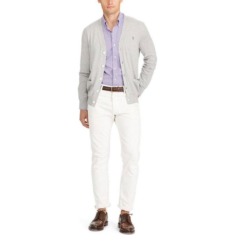 Polo Ralph Lauren SS22 Solid Color Single-Breasted V-Neck Long Sleeve Knit Sweater Men Sweater Gray MNPOSWE16810078-F16