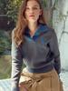 LORDLOAR Signature Color Block Collar Long Sleeve Knit Charcoal