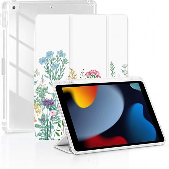for iPad 9th/8th/7th Generation 10.2 Inch Case, Protective Trifold Case with [Pencil Holder][Auto Wake/Sleep][Transparent Back] for iPad 10.2’’