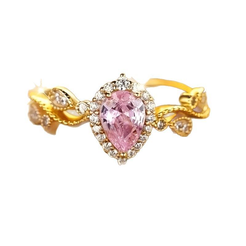 Accessories European and American Style Sweet Pink Cubic Zirconium Fashion Female Court Style Ring Jewelry Clothing Accessories