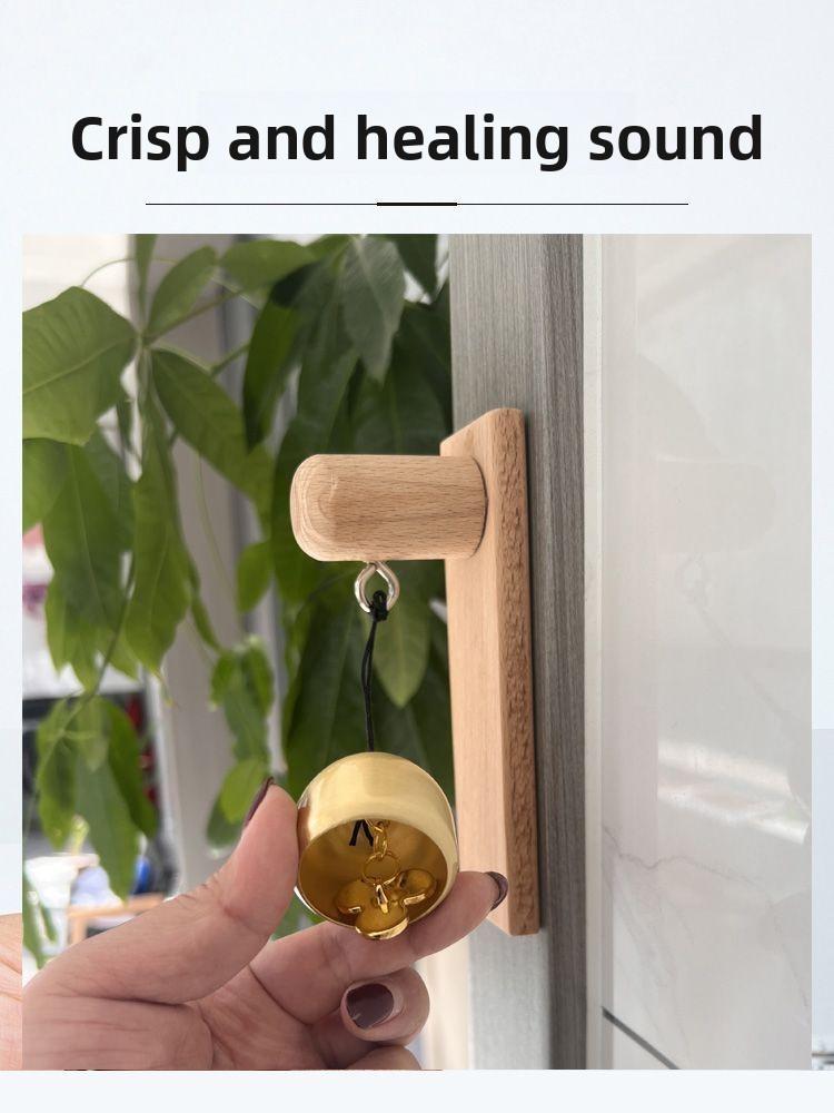 Shop Entry Reminder Hanging Door Bell Dopamine Style Solid Wood Pure Copper Metal Opening Gift Door Handle Decoration