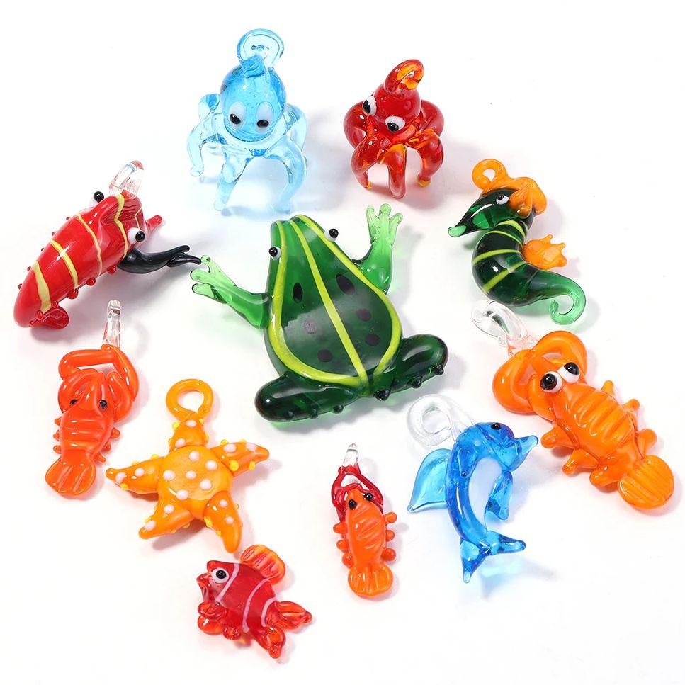 Kreskówkowe Kraby Krewetki Ryby Zwierzęta Koraliki Lampwork Rozgwiazda Krewetka Ryba Żaba Ośmiornica Szklane Zawieszki Lampwork Ozdoba Zwierzęta Morskie