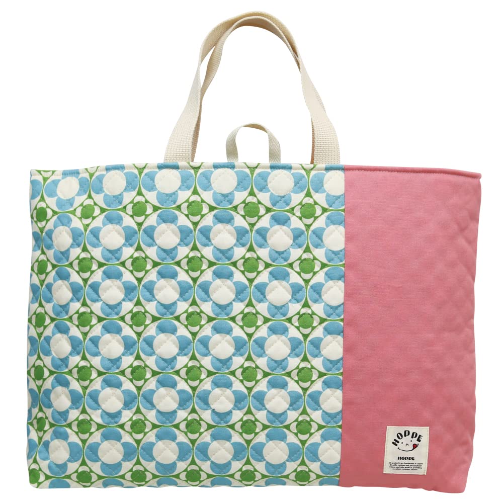 HOPPE Large Tutoring Bag, Roll-Up Flower Green, with Gusset, Quilted Design, and Loops, Perfect for Kindergarten, School, and Elementary School, Kids
