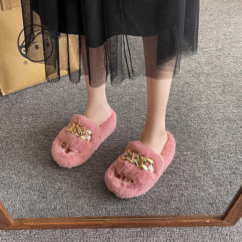 Internet celebrity fairy fluffy slippers female outer wear thick bottom heightening non-slip autumn and winter ins home chain plush slippers