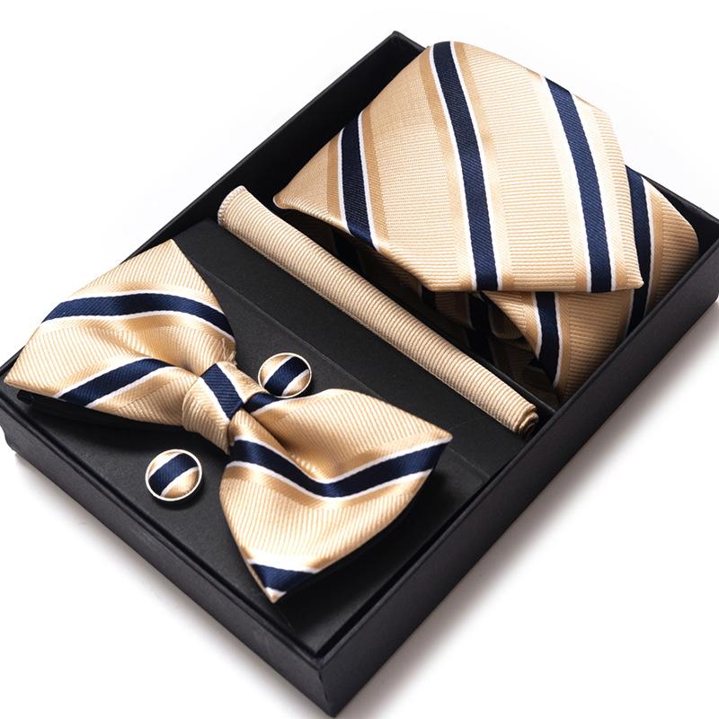 Men'S Business Dress Party Tie Gift Box Fashion Tie Square Scarf Combination Set Tie Bow Tie Set