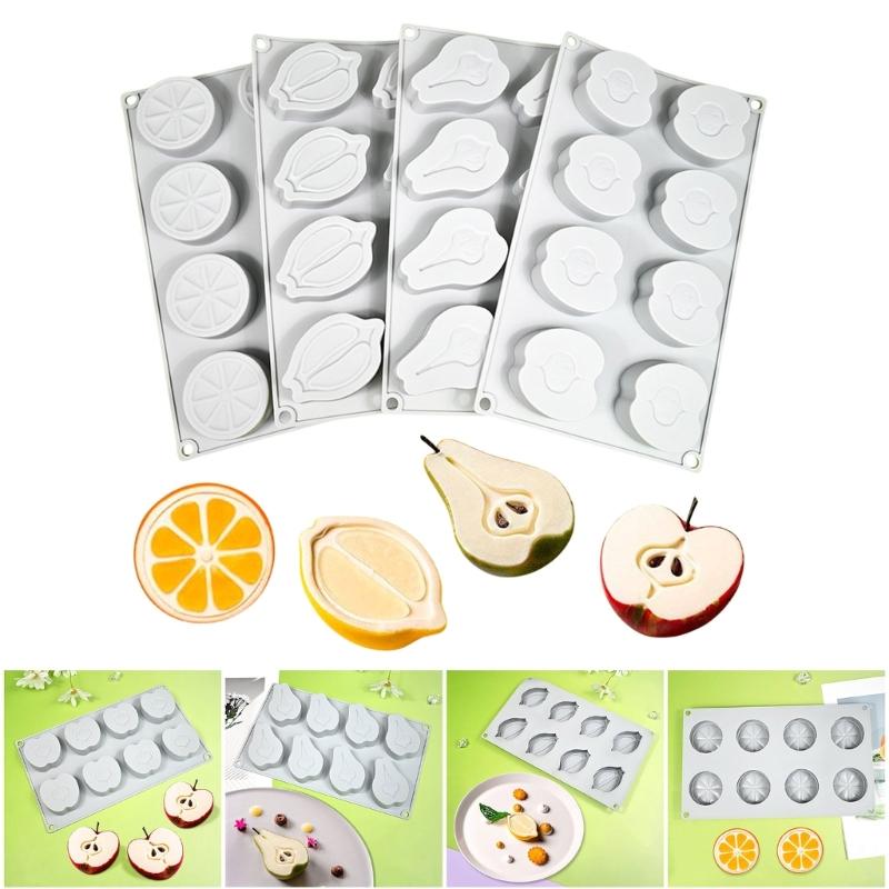 Silicone 8 Cavity Fruit Shape Mousse Cake Mold Set High Temperatures Resistant Dessert Mould Practical Baking Tool