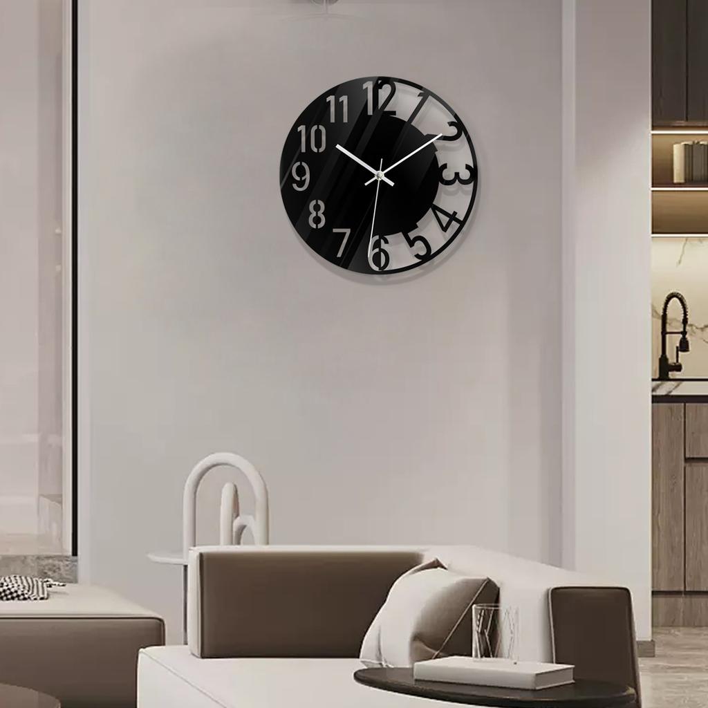 Wall Clock Acrylic Transparent Hollow Mute Non-Tick Decorative Clock (No Battery) for Living Room Bedroom
