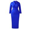 Plus Size Women Sexy Slim Fit V Neck Solid Color Bodycon Pencil Midi Dress