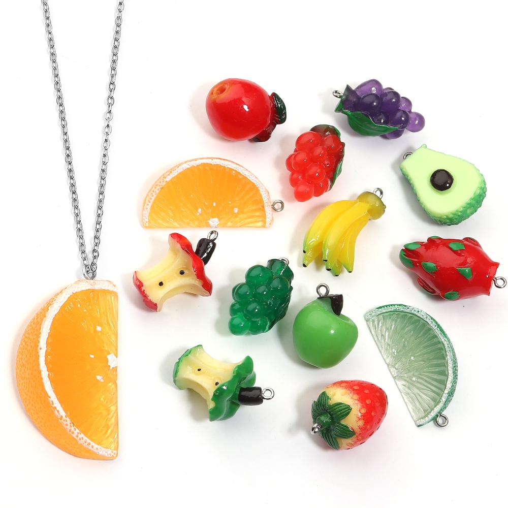 5pcs/lot Fruit Series Acrylic Pendants Colorful Apple Grape Banana Shaped Charms For DIY Earrings Necklace Jewelry Accessories