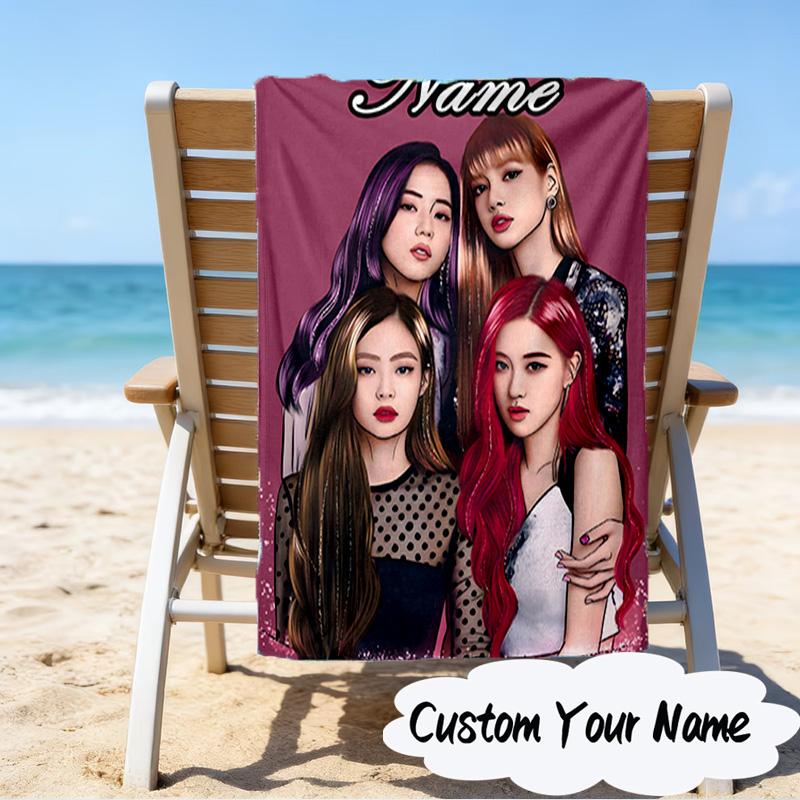 Custom Name Kpop Group Portrait Microfiber Beach Towel Super Soft & Absorbent for Bath, Beach, Travel Bath Time Accessory, Fan gifts