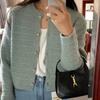 Autumn and Winter Retro Small Fragrant Wind Round Neck Texture Design Loose Long-sleeved Short Knitted Sweater Cardigan