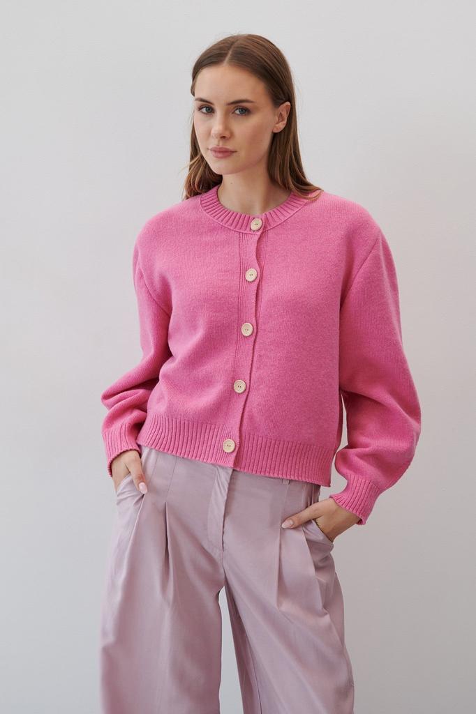 Woolen buttoned cardigan pink /
