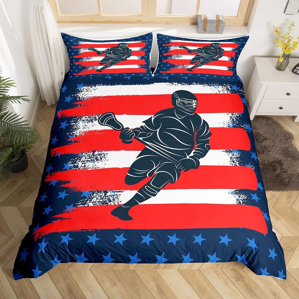 Comforter Ice Hockey Bedding Set Twin Size Kids Hockey Player Comforter Set For Boys Girls Teens Sports Theme
