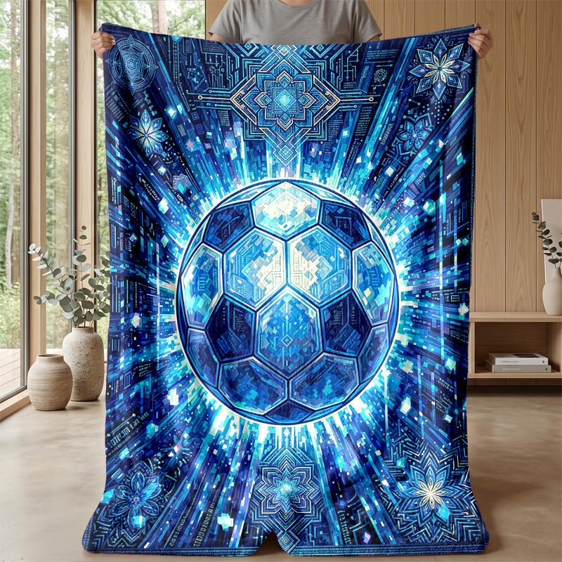 Futuristic Soccer Ball Art 4 Theme Blanket Lightweight Warm Flannel Blanket Decorative Throw Blanket for Home Decoration