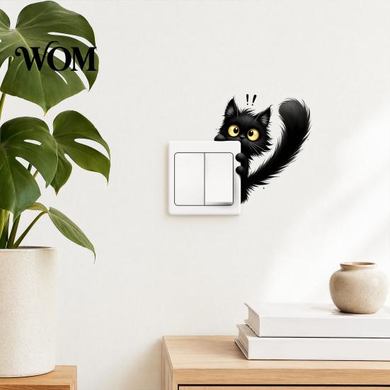 Cute Animal Switch Sticker Luminous Light Decals, Glow in The Dark Cat Sticker, Cartoon PVC Wall Art Mural for Bedroom Living Room Waterproof Decal