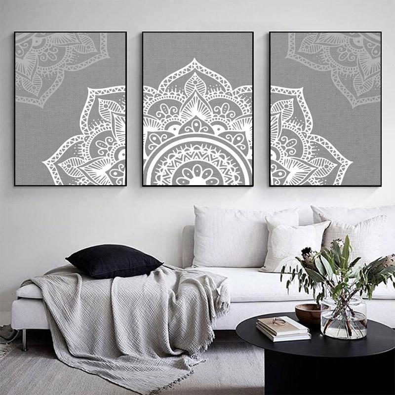 Bohemia Mandala Floral Grey Posters Canvas Painting Islamic Wall Art Print Pictures for Interior Yoga Living Room Decoration