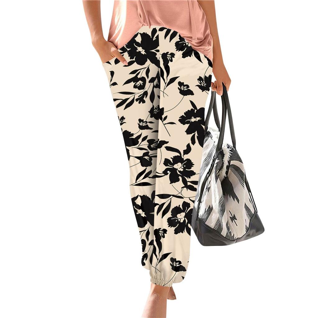 Women's Casual Fashion Print Straight Leg Pants Pants With Pockets