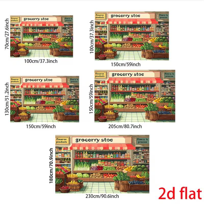 2D Cartoon Supermarket Backdrop Fruit Veggie Shop Photo Booth Background