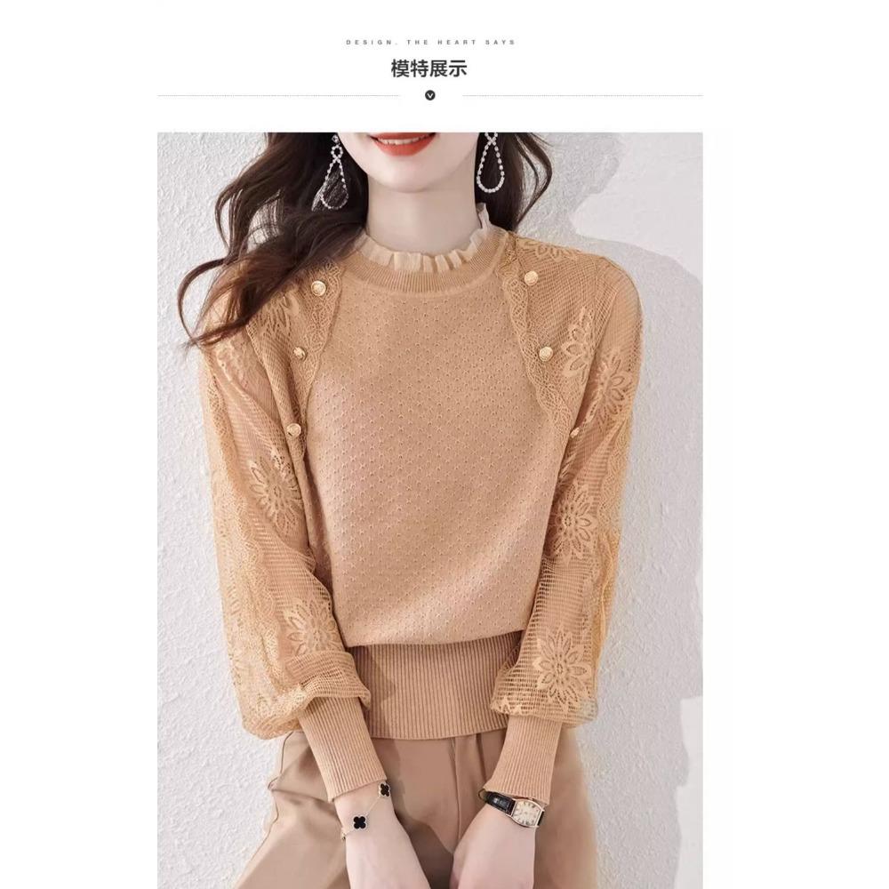 Lace Knitted Bottoming Shirt for Women Loose and Chic with a Western Style Slimming Top