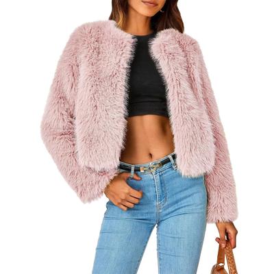 Women Winter Faux Fur Jacket Fashion Open Front Long Sleeve Fleece Jacket Coat for Cold Weather