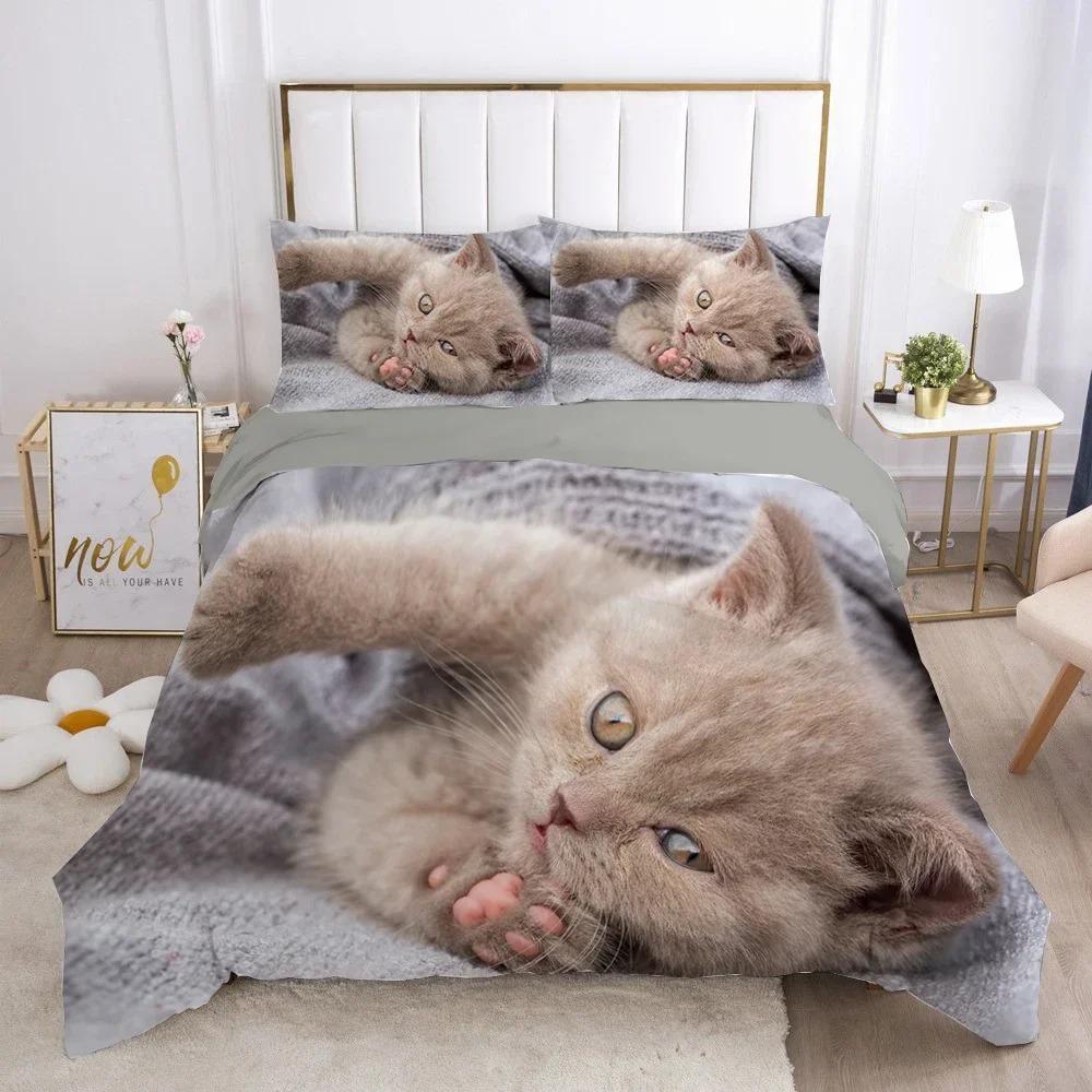 Comforter Cat Lovely Animal Kitten Bedding Set 3D Printed Suitable For Bedroom Kids Home Textile