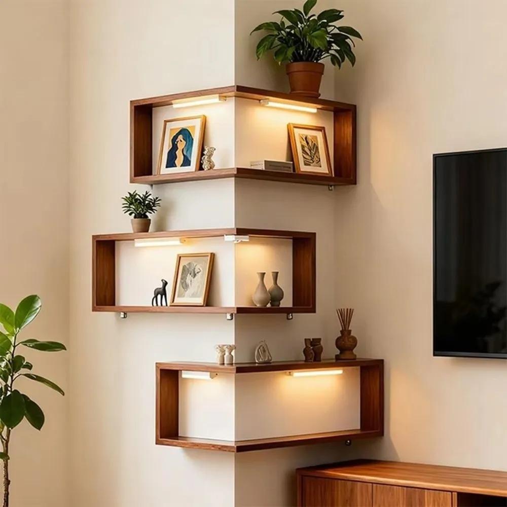 Salvaspazio Mensola Angolare a 90 Gradi da Parete, Mensola Sospesa Angolare Libreria da Parete Mensola Espositore in Legno per Casa.
