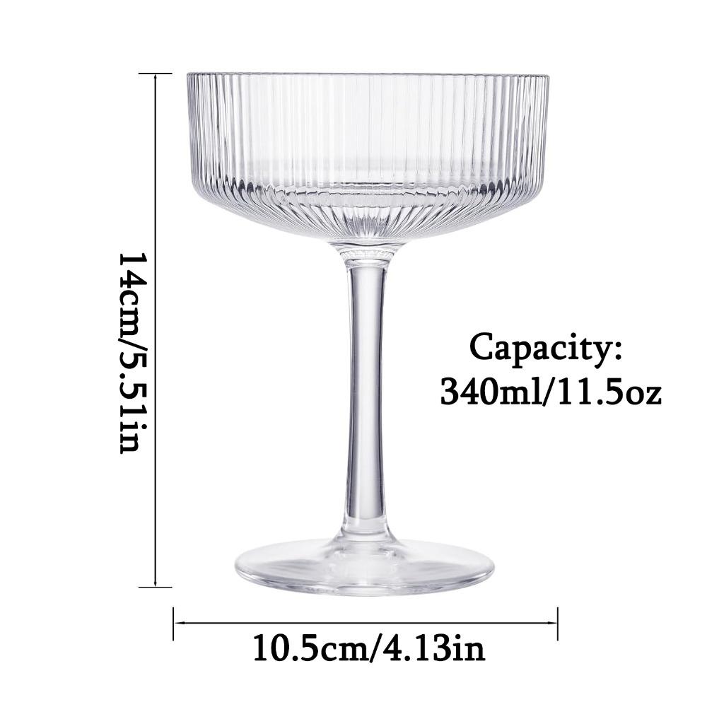 4ks Akrylové Vintage Art Deco Nerozbitné Sklenice Kupé na Martini Víno Šampaňské a Koktejlové Sklenice Plastové Žebrované Sklenice 11,5oz