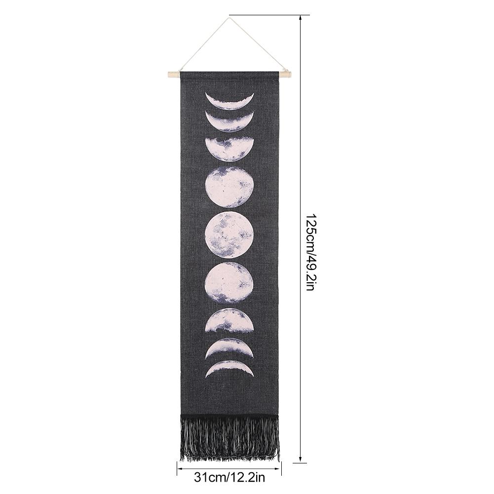 Moon Cycles Pattern Wall Hanging Tapestry Art Handcraft Home Living Room Decoration Ornament(Black )