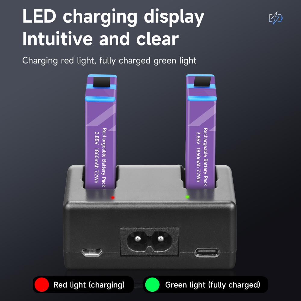 Go Pro Battery 1860mAh Gopro Max Battery With Dual Slot LED