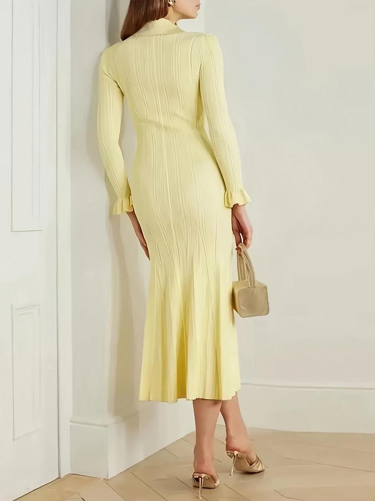 Europäisches & Amerikanisches Slim Fit Strickkleid mit Revers - Elegant einfarbig für Herbst/Winter