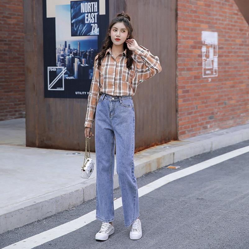 Korean Student Jeans for Women Latest Spring and Autumn Style Comfortable Fit High Waisted Slimming Wide-leg Hyuna Straight-leg Mopping Pants