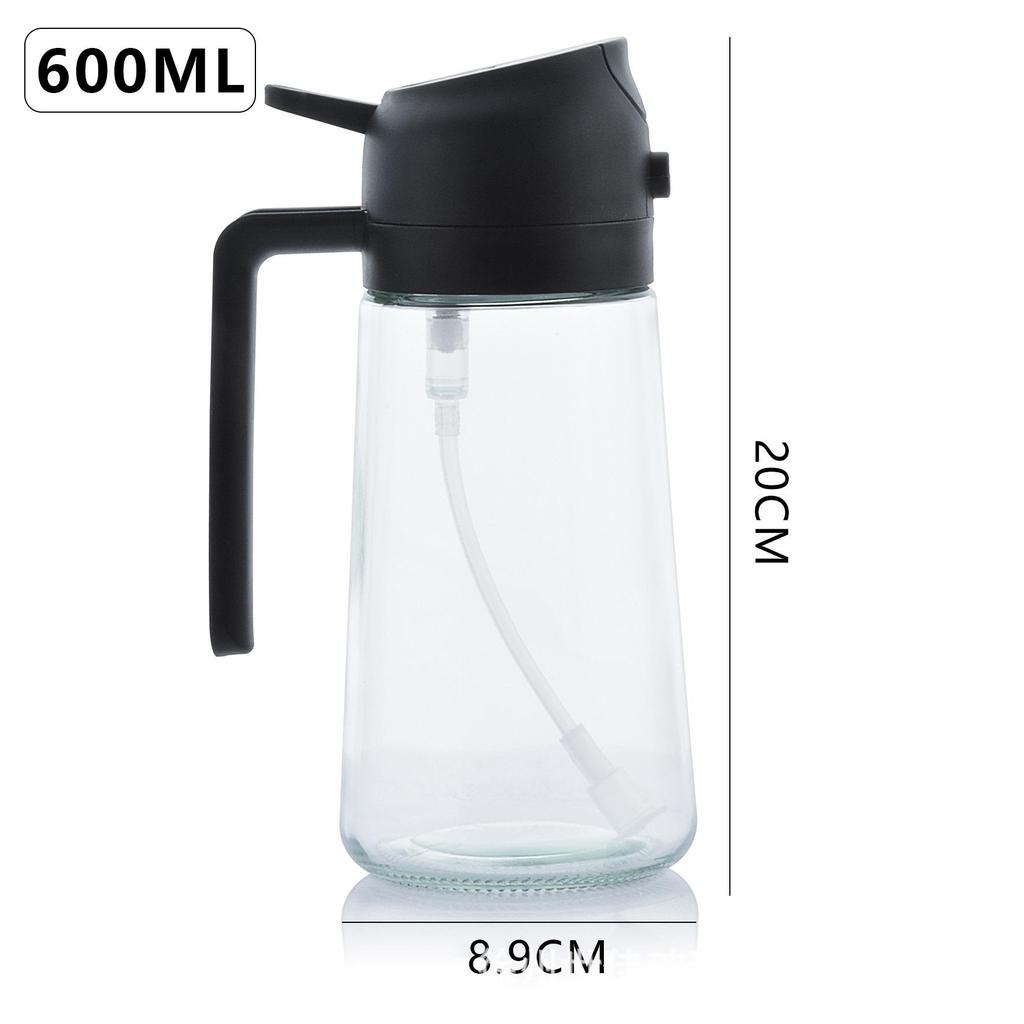 470ml Dual-Use Glass Oil Dispenser: Press & Spray Large-Capacity Kitchen Bottle with Adjustable Spray Function