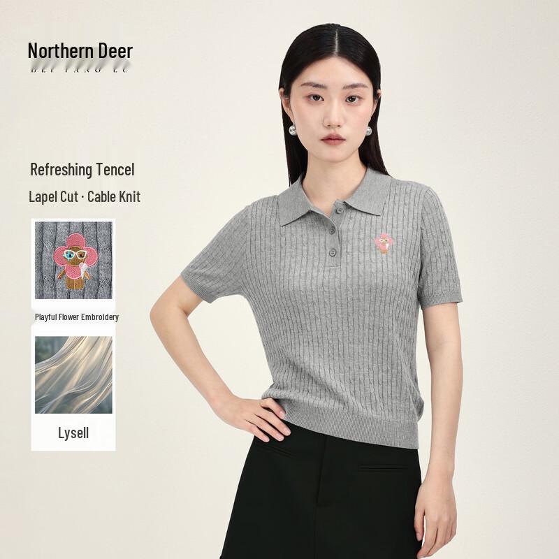 Northern Deer Lyocell Blend Polo Knit Short Sleeve Top M