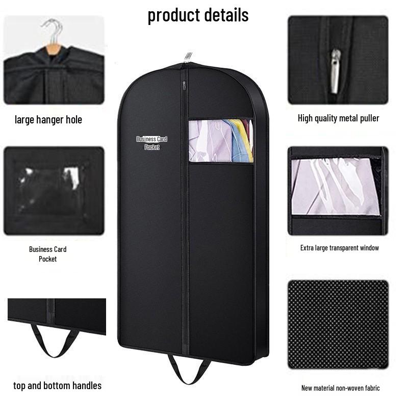 3D Transparent Non-Woven Garment Dust Cover Bag - Black Portable Suit Protector