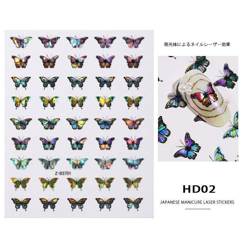 Nail Art Sticker Holographic Laser 3D Butterfly Decals Japanese Style Foil Tips