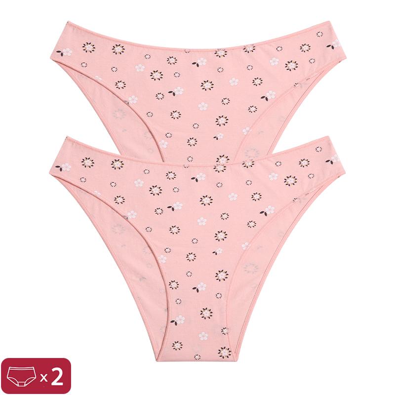 

2 шт./компл. женские хлопковые трусики с низкой посадкой, милые трусы с цветочным принтом, эластичное женское нижнее белье, женское нижнее белье XL&2pcs