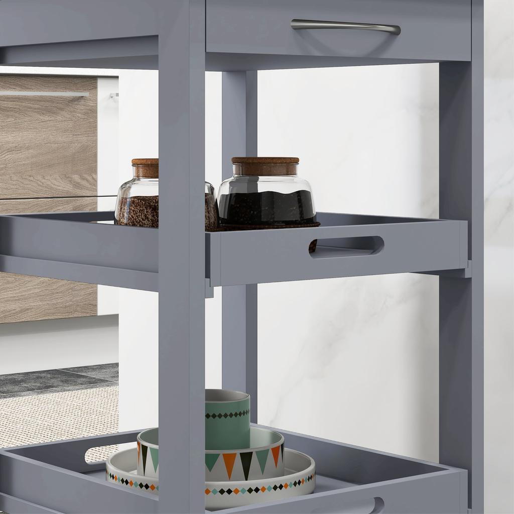 Kitchen Cart with Drawer. 2 Pull-Out Trays and Fixed Shelf. 37x37x76cm. Made of Wood