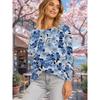 Autumn Women's Flower Stripe 3D Printed Crew Neck T-Shirt
