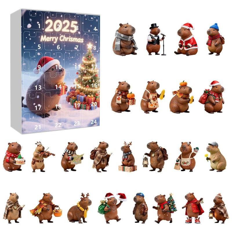 Capybara Christmas Countdown Calendar 24 Days Advent Ornament 2D Acrylic Pendant Cute Holiday Decor For Home Tree Hanging