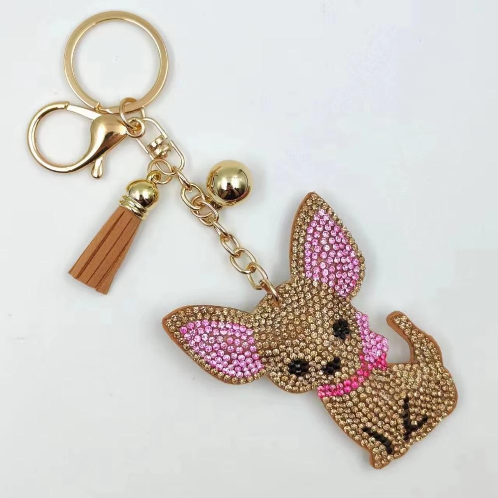 Bag Pendant Dog Keyring Cute Animals Crystal Keychain Girl Friend Chihuahua Keychain  Women Girls