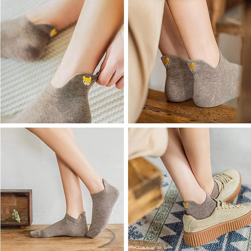 Embroidered 10 Pairs In 10 Foot Short Crew Short Socks with Cute Golden Fox 3D Suitable for All Seasons Socks, Colors, Covers, Socks, Women's Socks,