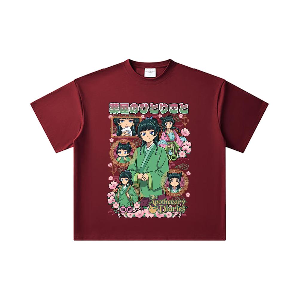 

260 GSM Double Yarn 32 Count 100% Cotton Apothecary Diaries V2 Print Unisex Heavy Cotton T Shirt 2XL вина червоного кольору